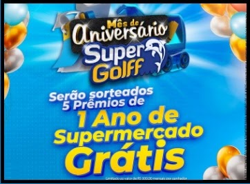 Cadastrar Mês de Aniversário 2023 Super Golff Supermercados 1 Ano Compras  Grátis Promoção